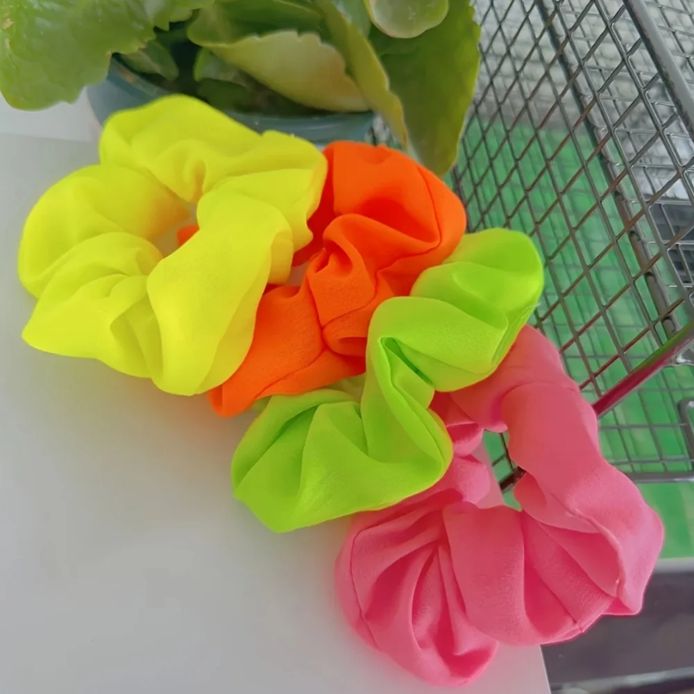 Neon Scrunchie Set - 4pc Pink, Green, Orange, Yellow